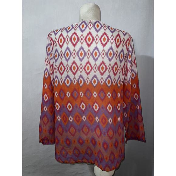 SOFT SURROUNDINGS Top Size XL Pink Purple Embroidery Neck Cinnabar Ikat Tunic - Picture 6 of 7